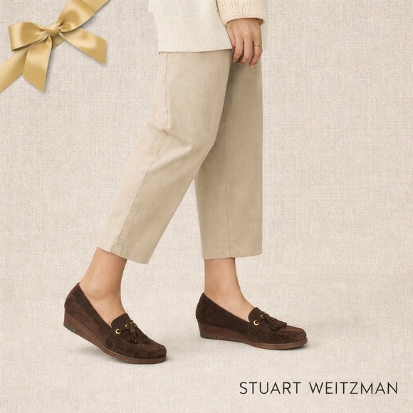 Stuart Weitzman Brown Suede Wedge Tassel Loafers – Women’s Size 8.5